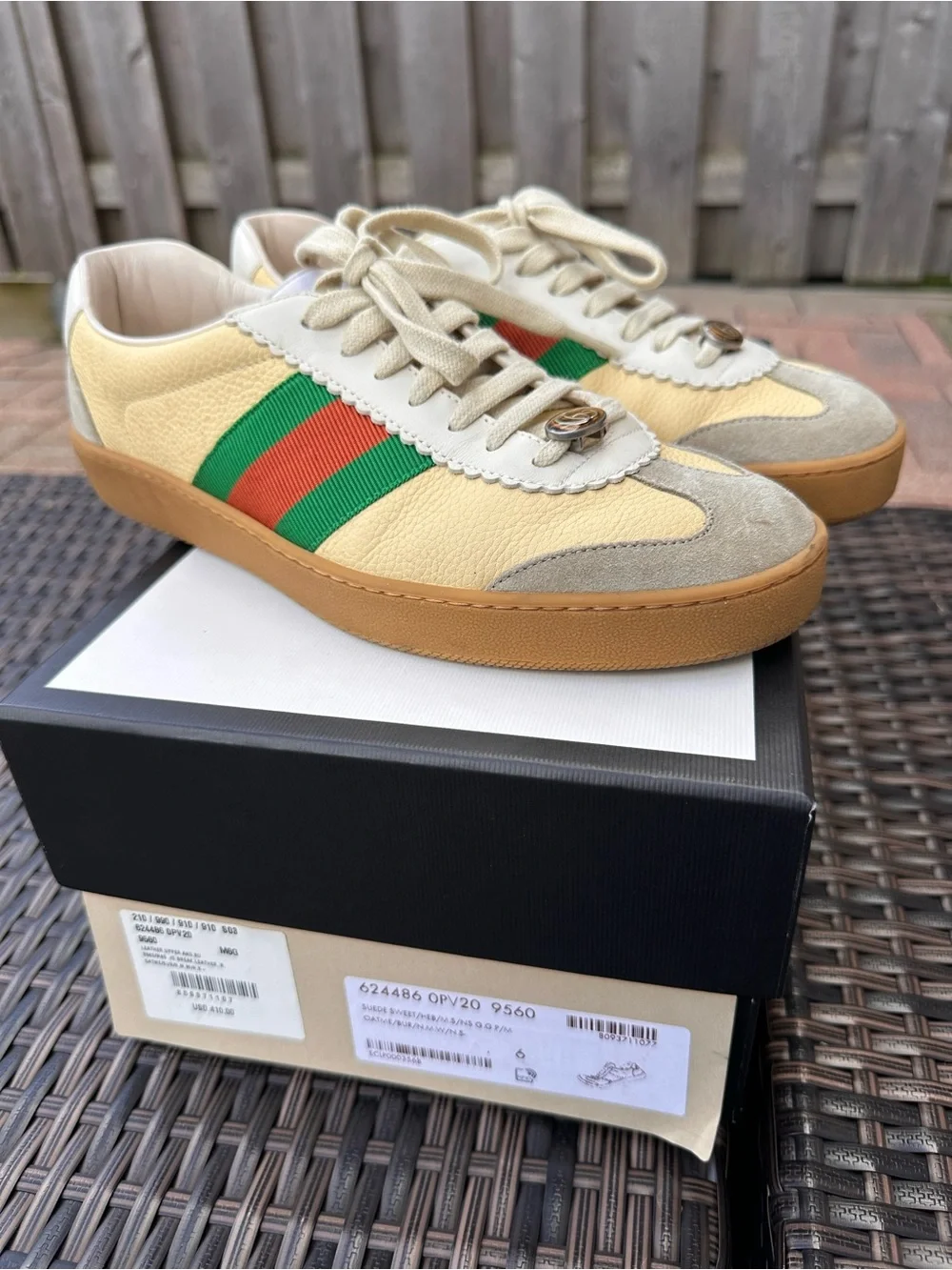 💯 Authentic Gucci Web G74 Leather Low Trainers Men's Size 6